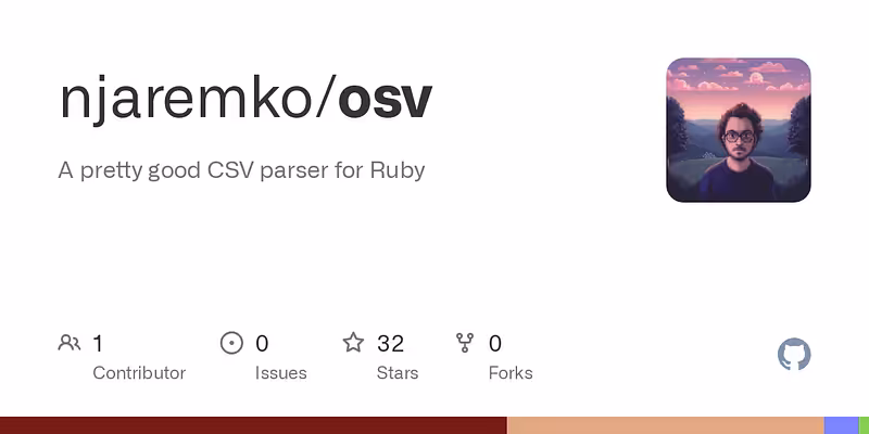 njaremko/osv: A pretty good CSV parser for Ruby