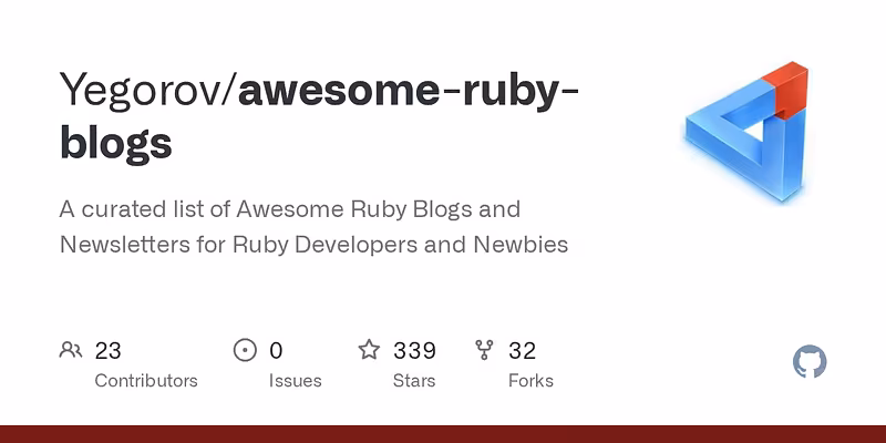 Yegorov/awesome-ruby-blogs: A curated list of Awesome Ruby Blogs and Newsletters for Ruby Developers and Newbies