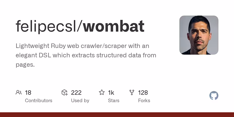 felipecsl/wombat: Lightweight Ruby web crawler/scraper with an elegant DSL which extracts structured data from pages.