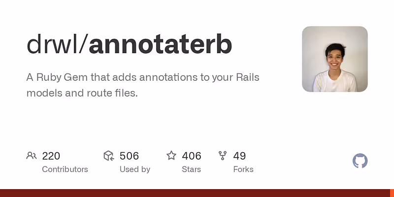 drwl/annotaterb: A Ruby Gem that adds annotations to your Rails models and route files.