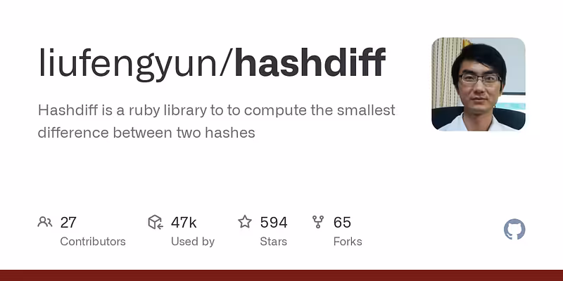 liufengyun/hashdiff: Hashdiff is a ruby library to to compute the smallest difference between two hashes
