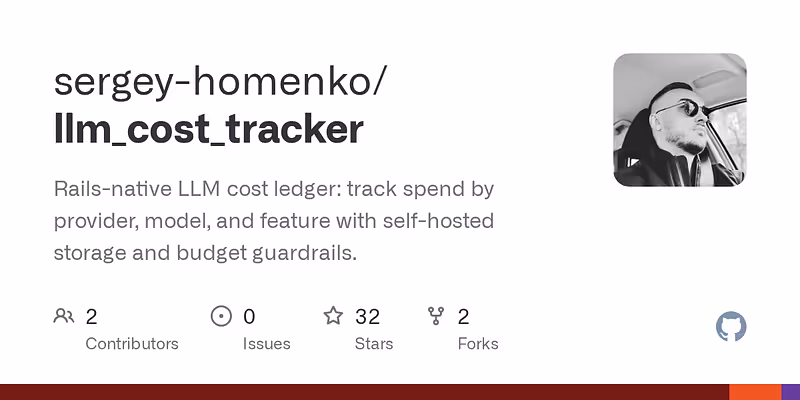 sergey-homenko/llm_cost_tracker: Rails-native LLM cost ledger: track spend by provider, model, and feature with self-hosted storage and budget guardrails.