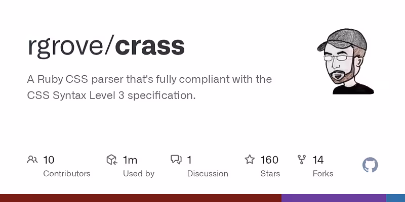 rgrove/crass: A Ruby CSS parser that's fully compliant with the CSS Syntax Level 3 specification.