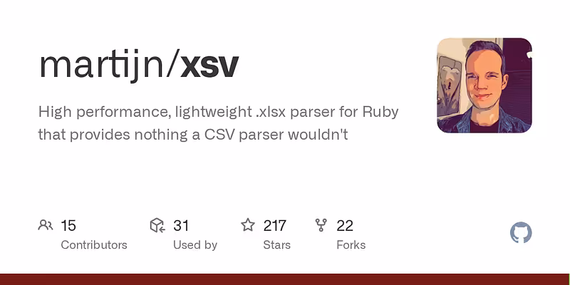 martijn/xsv: High performance, lightweight .xlsx parser for Ruby that provides nothing a CSV parser wouldn't
