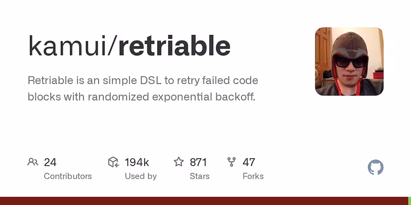 kamui/retriable: Retriable is an simple DSL to retry failed code blocks with randomized exponential backoff.