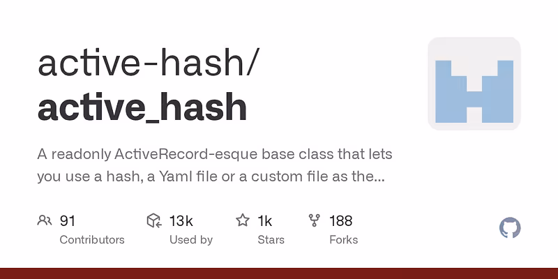 active-hash/active_hash: A readonly ActiveRecord-esque base class that lets you use a hash, a Yaml file or a custom file as the datasource